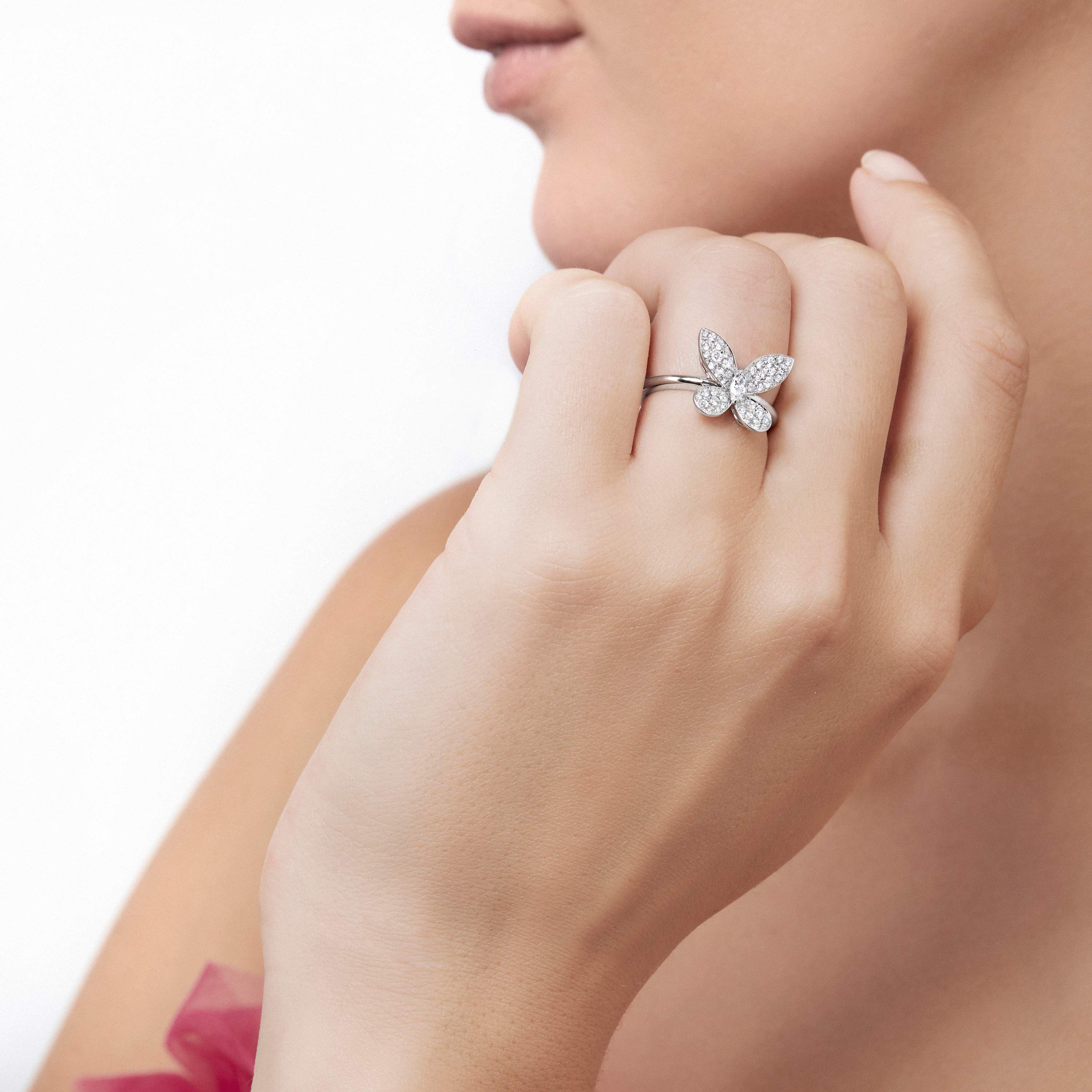 Pav Butterfly Diamond Small Ring White Gold Graff